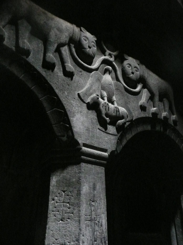 Stone carving in Geghard monastery